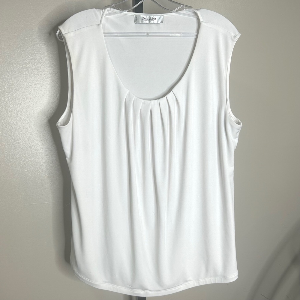 Jones Studio L/XL Separates White Pleated Scoop Neck Sleeveless Blouse Shell